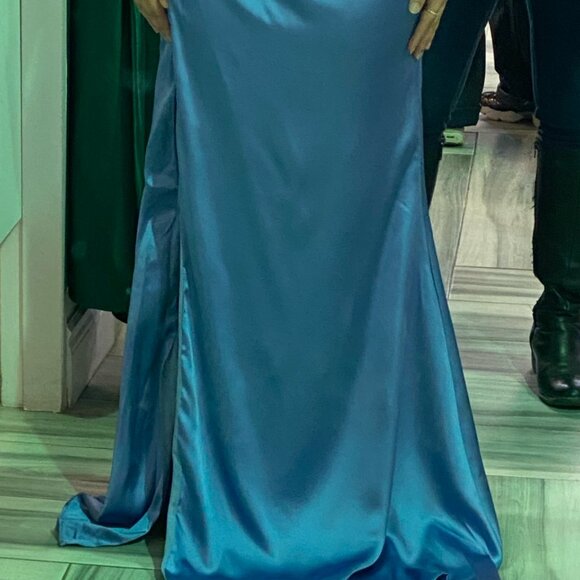 BLUE CORSET OFF THE SHOULDER HIGH SLIT PROM DRESS: Ladivine 7492C - Picture 3 of 3